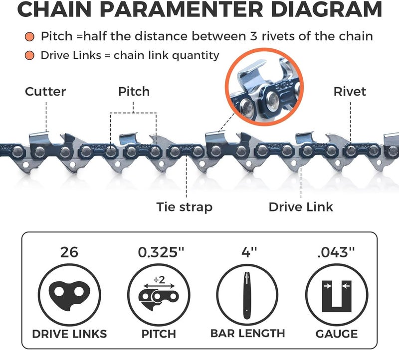 EXSHP 4 Inch Mini Saw Chain .325" Mini-pitch .043 Gauge 26 Drive Link for MAKITA Chainsaw Chain UC100DZ (3 Packs) (94X-6) - Image 2